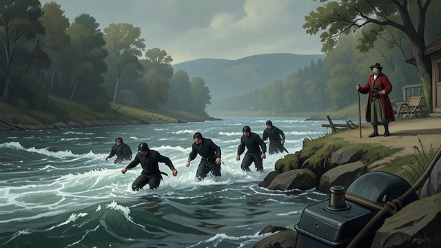The River Escape from "The Last of the Mohicans". The River Escape Water as a route Hawkeye and the Mohicans escape downstream when the Hurons look elsewhere.