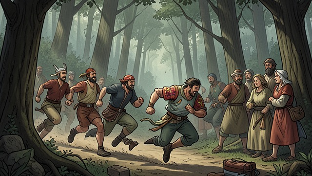 The Escape Trial from "The Last of the Mohicans". A Captive Runs The ordeal begins A young captive bolts when the Huron crowd signals its test, darting between the lines and leaping clear of the children.