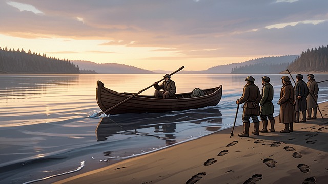The Water Trail from "The Last of the Mohicans". Leaving No Sign A careful launch Hawkeye uses broken timber and a board to put the canoe into the lake without marking the sand.