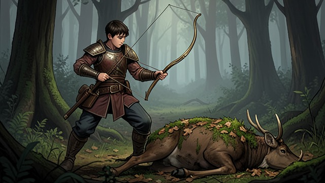 The Hunter's Apprentice from "The Last of the Mohicans". Skill in the Woods The Deer Hunt Uncas approaches a hidden buck with care and kills it with a bow before finishing the animal with his knife.