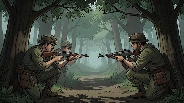 Cover and Counterattack from "The Last of the Mohicans". An Indian Fight Protection shapes action Both sides use trees as cover, exposing themselves only to aim.