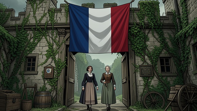 Under the French Flag from "The Last of the Mohicans". A Changed Home The flag above them The sisters see the French standard covering the place where they had lived under British protection.