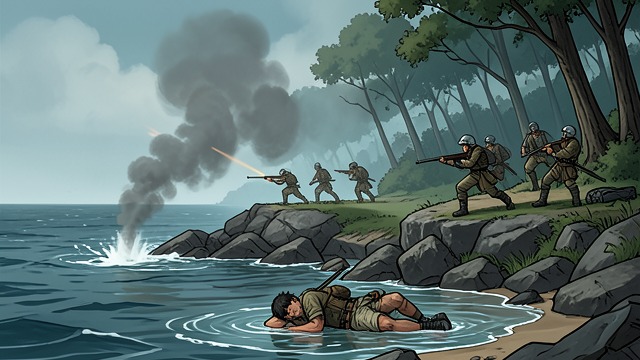 The First Exchange from "The Last of the Mohicans". The Refuge Is Found Gunfire Across the Water Hurons fire from the opposite banks, and David Gamut is struck when he exposes himself.