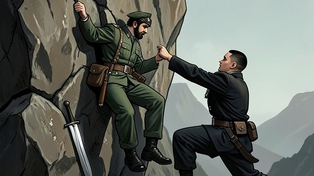 The Officer Saved by Uncas from "The Last of the Mohicans". Command Reversed A Broken Sword Heyward's weapon fails in the struggle, and he is nearly thrown from the precipice.