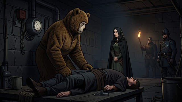 Hawkeye’s Rescue from "The Last of the Mohicans". Freedom in Disguise The captive’s release Hawkeye enters Uncas’s prison disguised as a bear, with David helping create a distraction.