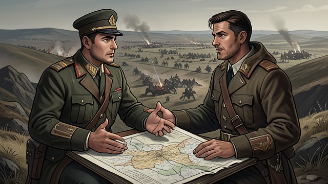 Reading the Field from "The Book of Five Rings". Judging Numbers and Position Strategic Assessment The commander observes the enemy’s numbers, strength, and battlefield position before deciding how to deploy.