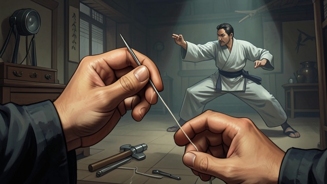 针与线,《五轮书》中的场景。师者与学徒 相连的技艺 宫本武藏将师者与弟子比作针与线:师者开辟路径,学生则必须通过持续练习跟进。 指教的限度 这一比喻表明,传承是主动的,而非自动发生的。只有学习者通过反复练习贯彻所学,一课才有价值。