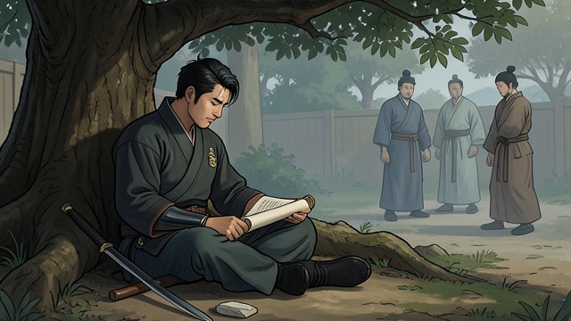 山中隐居,《五轮书》中的场景。撰写之地 攀登岩户山 宫本武藏说,他登上九州肥後國的岩户山,前去参拜祈祷。这样的环境使这部作品显得是一次深思熟虑的反省。 晚年计划 年届六十时,他以一位回望数十年修行历程的武士形象出现。这本书源自亲身经历,而非抽象的学堂练习。