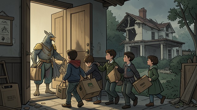A Home Abandoned from "Miss Peregrine's Home of Peculiar Children". A Home Abandoned Familiar shelter lost The children return to a damaged home and a keeper unable to change from bird form.