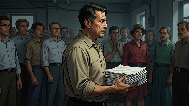The Lists at Elbow from "The Dispossessed". A Job That Decides Who Eats Rations tied to labor Shevek is assigned to make lists determining which workers receive full, reduced, or half rations.