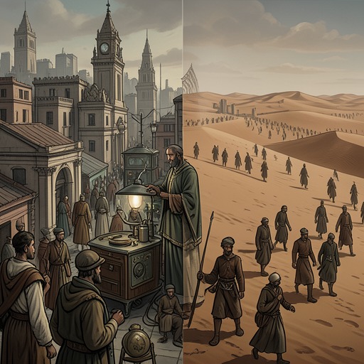 Anarres and Urras as Opposing Prisons from "The Dispossessed". The novel compares the visible coercion of Urras with the subtle social pressure of Anarres, refusing to let either world claim freedom without scrutiny.