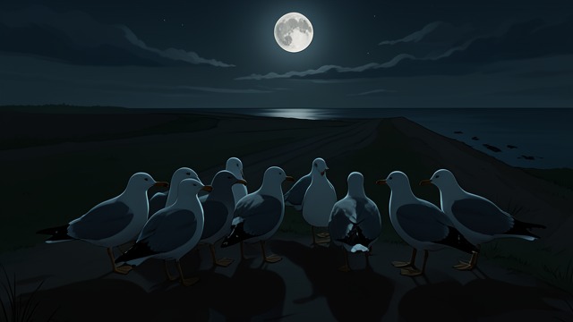 Secret Listeners from "Jonathan Livingston Seagull". Curiosity in Darkness A Hidden Audience Gulls gather beyond the students’ circle at night, listening without wanting to be seen by one another.