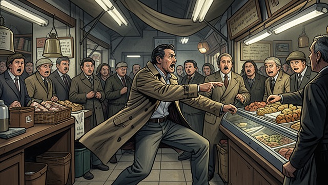 The Grocer Assault from "The Spy Who Came in from the Cold". Violence in Public The provocation Leamas asks the grocer for credit and is refused.