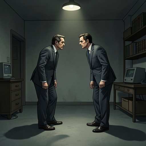 Leamas and Fiedler from "The Spy Who Came in from the Cold". This thread traces the unstable alliance between interrogator and defector as shared professional respect becomes a brief solidarity against Mundt.
