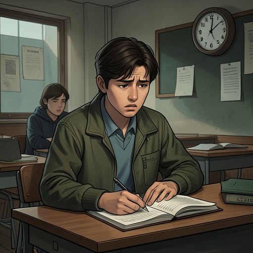 The Fight Over School from "Auerhaus". The narrator’s academic path veers between improvisational success and a final failure that prevents him from receiving the Abitur.