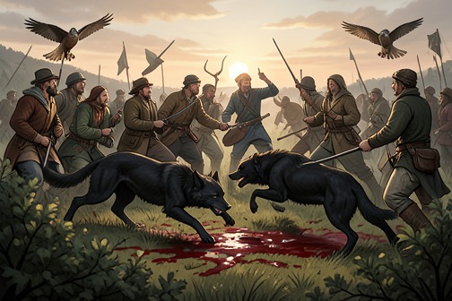 猎鹰狩猎袭击 from "The Deer King". The Falcon Hunt Attack becomes a turning point in the investigation of Black Wolf Fever: evidence gathered after the hunt makes a seemingly animal-borne…