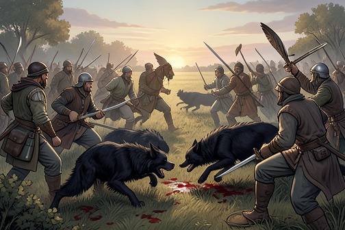 Royal Falcon Hunt Attack from "The Deer King". The Royal Falcon Hunt Attack is the sudden assault by black, wolflike beasts on falconers and guests at a royal hunt, transforming a field ceremony into a…