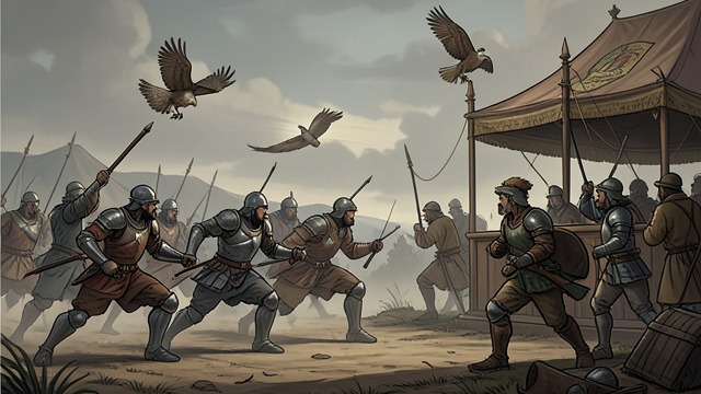 The Royal Hunt Is Struck from "The Deer King". Violence in Public Coordinated entry Rochai attack the falconers and the pavilion, then withdraw together when they hear a signal.