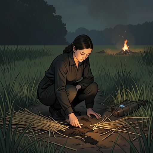 Sae’s Pursuit from "The Deer King". Sae’s extraordinary reading of small traces leads her toward Van, but the pursuit is broken by violence and then unexpectedly resumed in the cave.