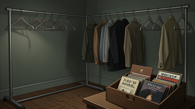 东尼·泷谷的空室,《盲柳与睡女》中的场景。物品比主人活得更久 没有身体的衣物 东尼·泷谷的妻子去世后,她的连衣裙仍留在房间里,起初保存着色彩与气味,后来却成了毫无意义的影子。 唱片被卖掉 父亲的爵士唱片收藏也被移走了。东尼·泷谷清空房间的努力,最终只给他留下空无,成为他最切实的遗产。