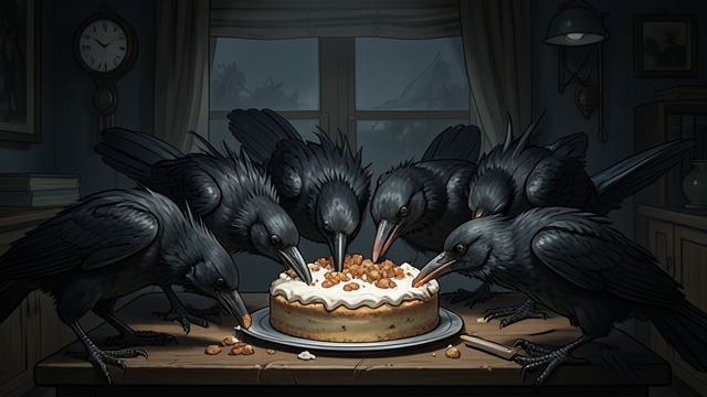 The Failed Taste Test from "Blind Willow, Sleeping Woman". Authenticity as Survival Rejection and frenzy The crows spit out an imitation cake.