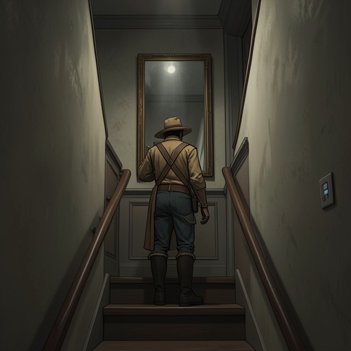 The Missing Stockbroker from "Blind Willow, Sleeping Woman". A volunteer investigator searches the stairwell where Mr.