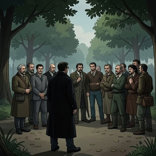 The Man in the Blue Cloak from "Nausea". This thread follows Roquentin’s fearful observation of a possible threat in the park and his intervention in an ambiguous encounter.