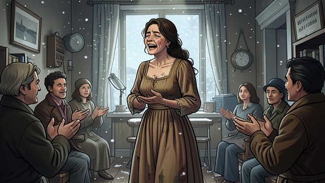 Julia's Performance from "Dubliners". The Elder Voice A song offered Julia Morkan sings “Arrayed for the Bridal,” and the room applauds her.