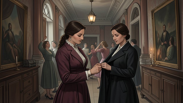 The Guests Assemble from "Dubliners". A Familiar Ritual A busy entrance Lily attends to arriving guests while Kate Morkan and Julia Morkan watch from upstairs.