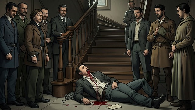 A Fall in the Bar from "Dubliners". A Public Collapse The accident Tom Kernan lies injured at the foot of a bar stairway, his mouth bleeding.