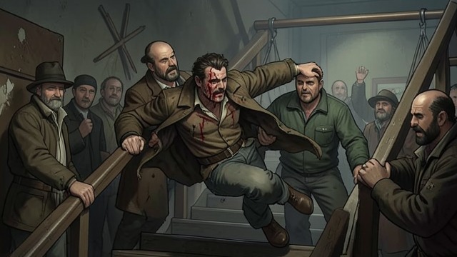 Kernan's Collapse from "Dubliners". The Body Gives Way A fall in public Tom Kernan tumbles down the stairs in a bar and is carried back bleeding. He tries to dismiss the accident as nothing.