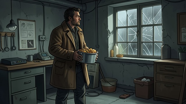 Trading from the Basement from "The Glass Room". Survival Becomes Enterprise Hoarded necessities Laník stores food, fuel, cigarettes, and other scarce goods in the basement.
