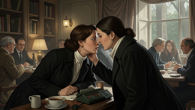 Hana Hears the Plan from "The Glass Room". A Private Request Confided ambitions Hana speaks privately with Eva about her desire to return to films and escape her husband’s restrictions.