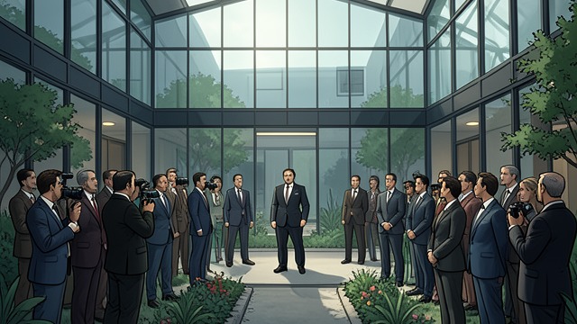 A Work of Art on Display from "The Glass Room". The House Becomes Famous Guests and journalists The housewarming draws cultural figures and journalists who treat the Glass Room as an architectural event.
