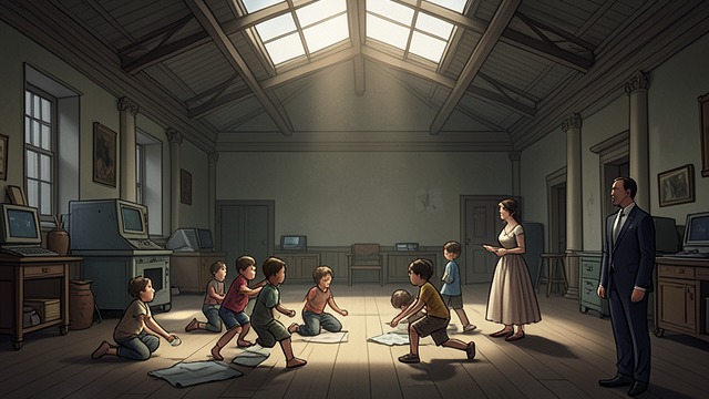 The Children in the Gym from "The Glass Room". Care in the Former House Rehabilitation Tomáš and Zdenka work with children whose bodies have been altered by polio.