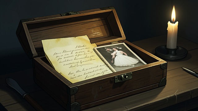 The Final Piece of Evidence from "Possession". The Case Reaches the Family A Letter and Photograph The box contains LaMotte’s letter and a photograph of Maia’s wedding.