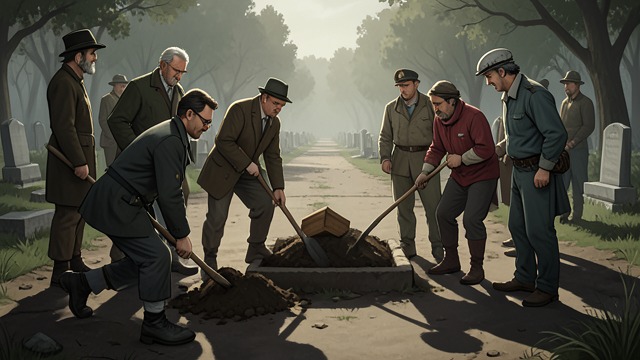 The Cemetery Alliance from "Possession". Rivals Unite A Common Threat Blackadder joins Maud, Roland, Leonora, Beatrice, Val, and Euan to prevent Cropper from secretly disturbing the grave.