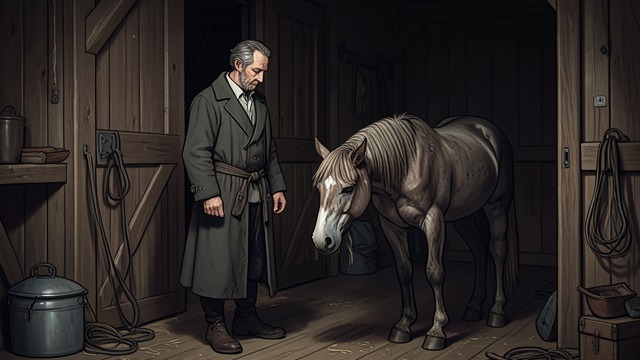 The Horse Left Behind from "Narcissus and Goldmund". The Horse Left Behind A First Farewell Goldmund’s father leaves his horse Bless at the cloister, and Goldmund visits the animal before settling into school.