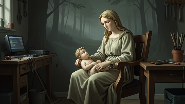 The Lydia Madonna from "Narcissus and Goldmund". The Lydia Madonna Memory Shaped into Form Goldmund carves Lydia as a Madonna, preserving the tenderness of a love that ended in separation.