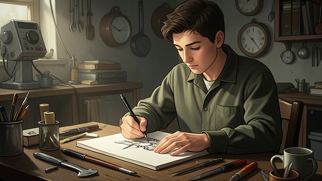 作坊中的一席之地,《《纳尔齐斯与歌尔德蒙》》中的场景。作坊中的一席之地 考验求艺者 尼克劳斯大师没有轻信戈德蒙对艺术的滔滔论述,而是要他作画。戈德蒙画下纳西瑟斯,显露出捕捉人物内在气质的天赋。 不寻常的安排 戈德蒙年纪太大,不适合按常规拜师学艺,但仍获准在作坊学习,无须签订有约束力的契约。这种安排保留了自由,而行会的常规训练原本会限制这种自由。