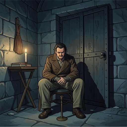 The Crisis of the Execution Cell from "Narcissus and Goldmund". Goldmund’s imprisonment turns a political sentence into a personal confrontation with death, resistance, and the uncertain value of religious consolation.