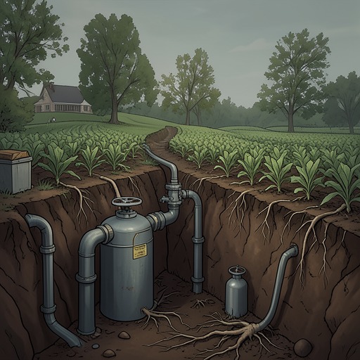 Groundwater and the Arsenal from "Silent Spring". This flow follows industrial and pesticide wastes through groundwater to farms near the Rocky Mountain Arsenal.
