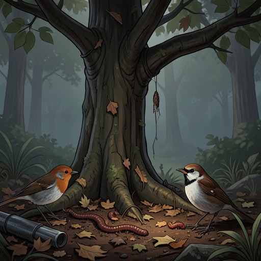 The DDT–Earthworm–Robin Cycle from "Silent Spring". This flow tracks how elm spraying moves through fallen leaves and earthworms to threaten robins and reproduction.