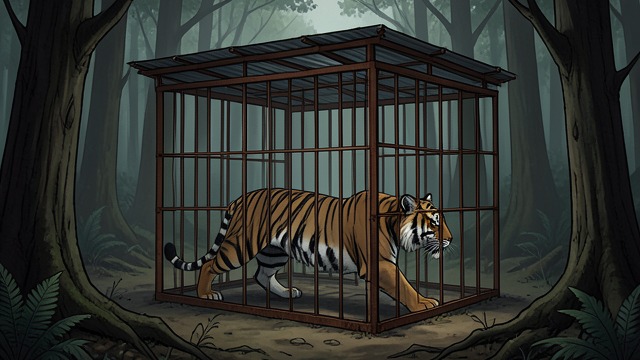 A Makeshift Prison from "The Tiger Rising". A Makeshift Prison A Wild Animal Enclosed The tiger paces inside a rusted chain-link enclosure with a board for a roof.