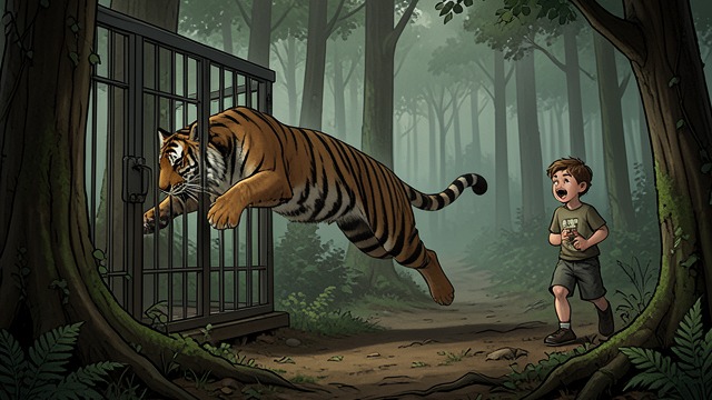 A Tiger in Motion from "The Tiger Rising". A Tiger in Motion Grace Beyond the Cage The tiger steps into the woods and runs so swiftly that Rob thinks it looks like flying.