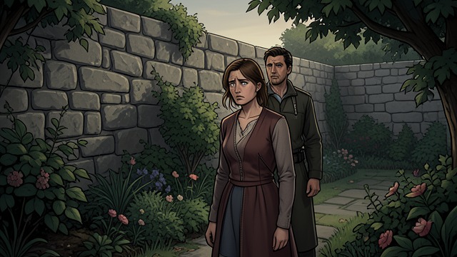 A Forbidden Boundary from "Rapunzel". A Forbidden Boundary The Wall as Warning The garden belongs to a powerful enchantress whom everyone nearby fears. Its wall makes ownership and danger visible.