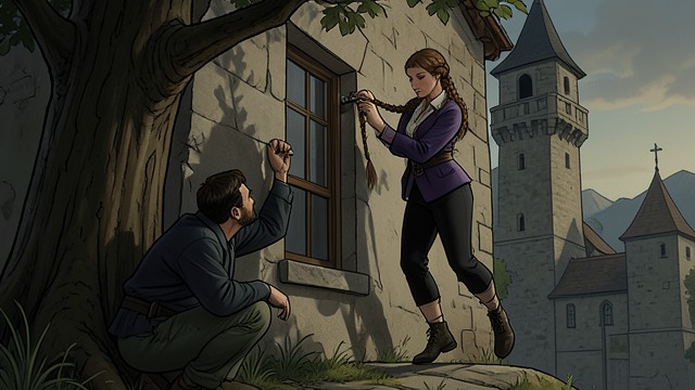 The Visitor Learns from "Rapunzel". The Visitor Learns Observation from the Forest The young man sees Mãe Gothel arrive and studies the call and the lowered braids.