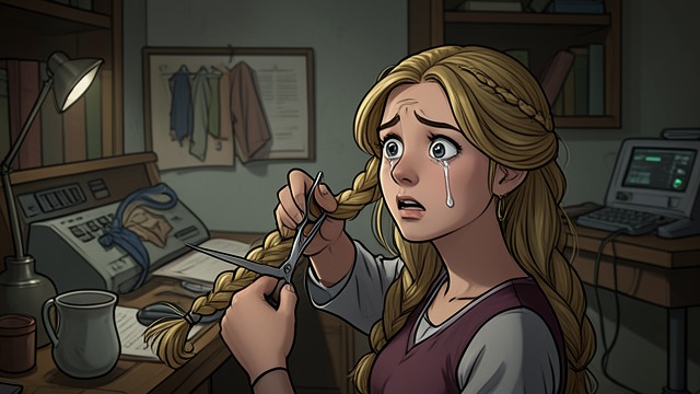The Severed Braids from "Rapunzel". The Severed Braids Punishment by Cutting Mãe Gothel seizes Rapunzel’s braids and cuts them off in anger.