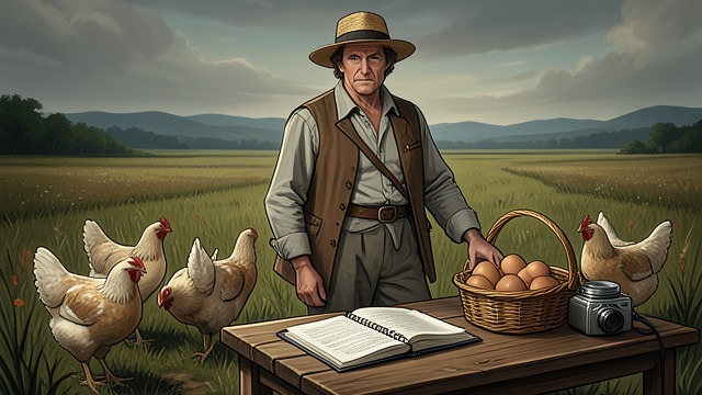 A Different Livelihood from "The Darling Buds of May". From Tax Office to Eggs A Practical Transition Cedric Charlton leaves the Inland Revenue and joins Mariette Charlton in running laying hens.