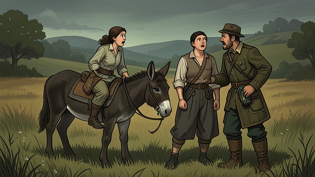 A Defeated Finish from "The Darling Buds of May". The Race Ends Elsewhere An Awkward Arrival Edith Pilchester dismounts in disarray beside a startled couple.